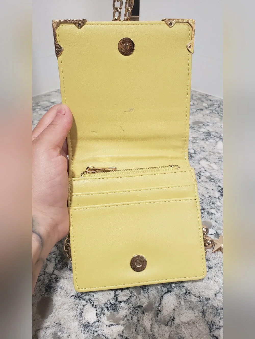 Like Dreams Ivory Square Crossbody Wallet Purse Gold Chain Star Charm Vegan Leat